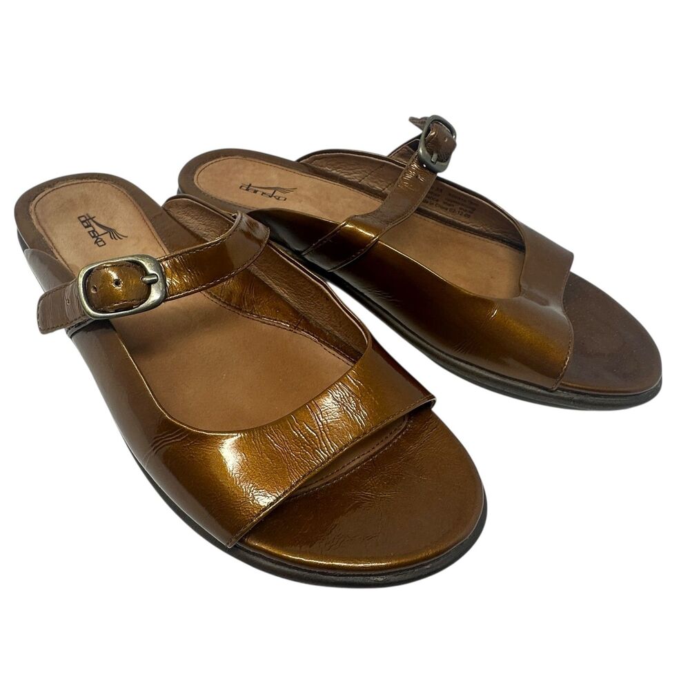 Dansko Gold Leather Patent Leather Colette Slip On Mules Size 38